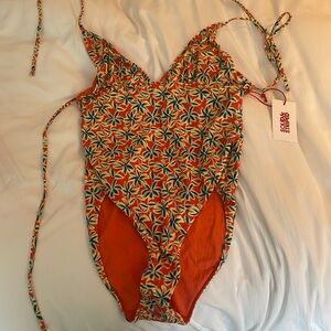 Solid & Striped brand new medium one piece bathing suit orange/yellow/blue